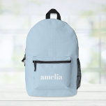 Modern Blue Personalized Printed Backpack<br><div class="desc">Personalized light blue backpack with your monogram name or initials in a bold and trendy large white font.</div>