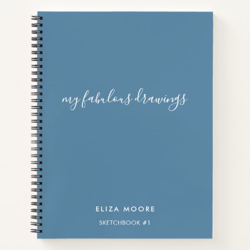 Modern Blue Personalized Sketchbook Your Name Notebook