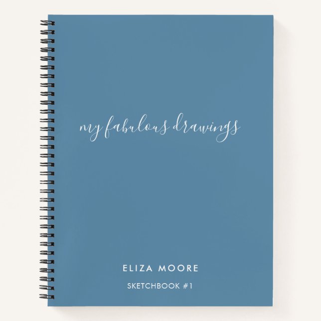Modern Blue Personalized Sketchbook Your Name Notebook (Front)