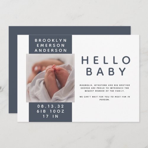 Modern Blue Photo Birth Announcement