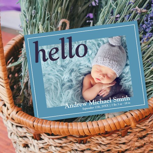 Modern Blue Photo Birth Announcement Postcard