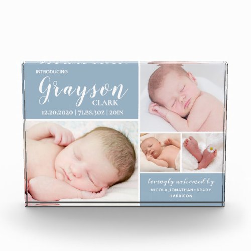 Modern Blue Photo Collage Baby Boy Photo Block