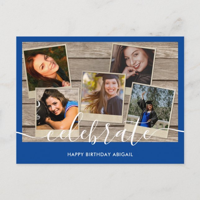 Modern Blue Photo Collage Birthday Card (Front)