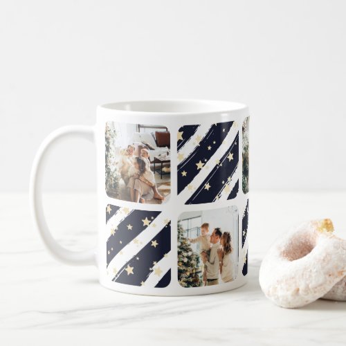 Modern Blue Photo Collage Christmas Holiday Coffee Mug