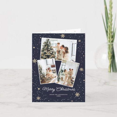 Modern Blue Photo Collage Merry Christmas Card