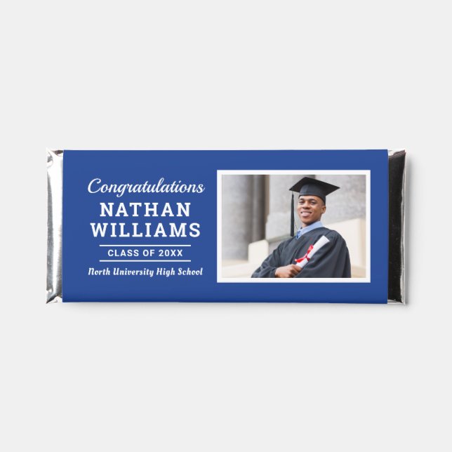 Modern Blue Photo Congratulations Grad Hershey Bar Favors (Front)