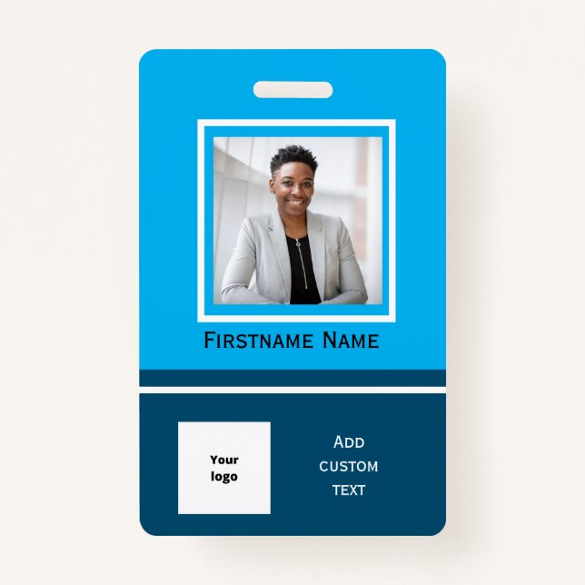 Modern blue photo employee  badge ID employee card (Front)