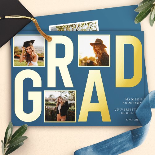 Modern Blue Photo Graduation Announcement