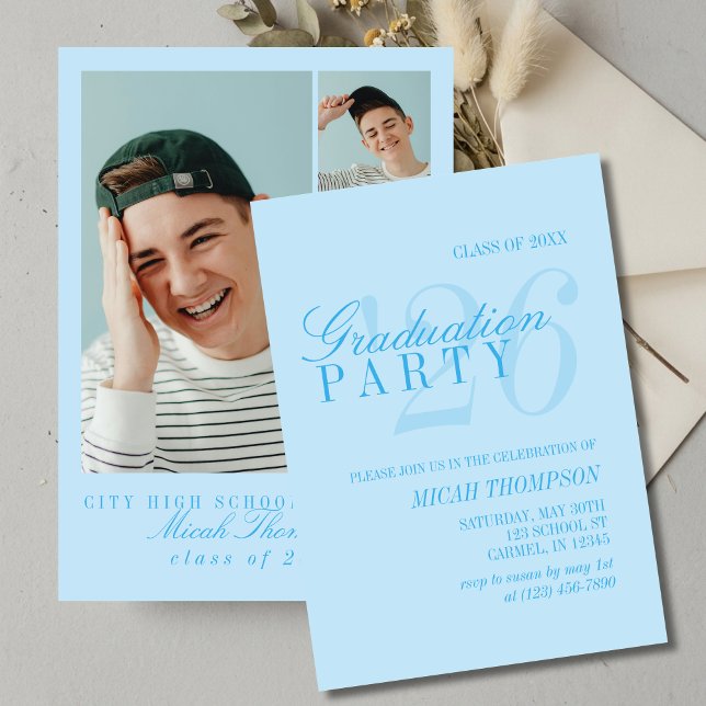 Modern Blue Photo Graduation Party Invitation (Modern Blue Photo Graduation Party Invitation)