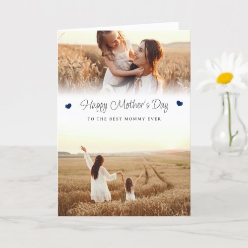Modern Blue Photo Happy Mothers Day Card
