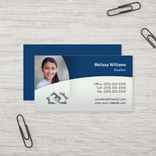 Modern Blue Photo Real Estate Business Card