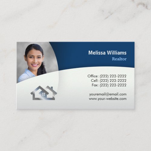 Modern Blue Photo Real Estate Business Card