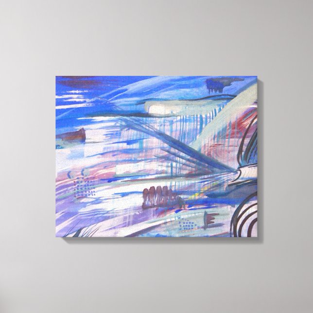 Modern Blue Pink and Grey Abstract Art Canvas Print (Front)