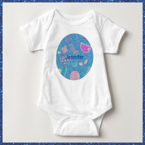 Modern Blue Pink and Purple Floral Tulip Baby Bodysuit