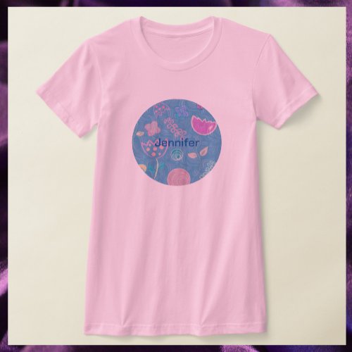 Modern Blue Pink and Purple Floral Tulip T_Shirt