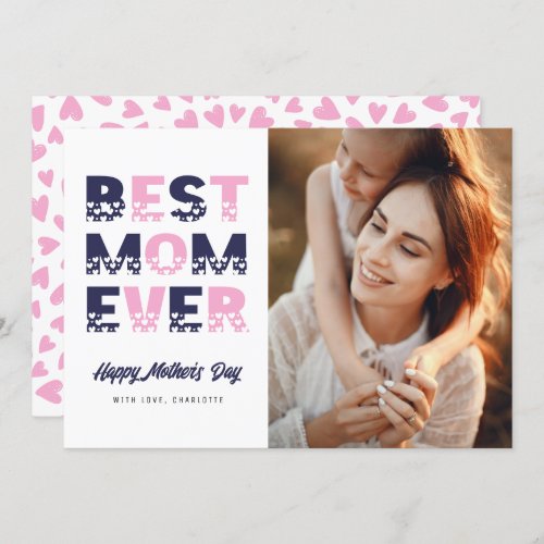 Modern Blue Pink Best Mom Ever Photo Mothers Day Card