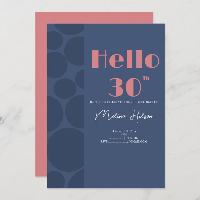 Modern Blue & Pink Birthday Invitation (Front/Back)