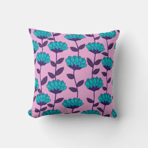 Modern Blue Pink flowers pattern  Throw Pillow