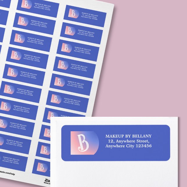 Modern Blue Pink Gradient Monogram Makeup Artist Label (Creator Uploaded)