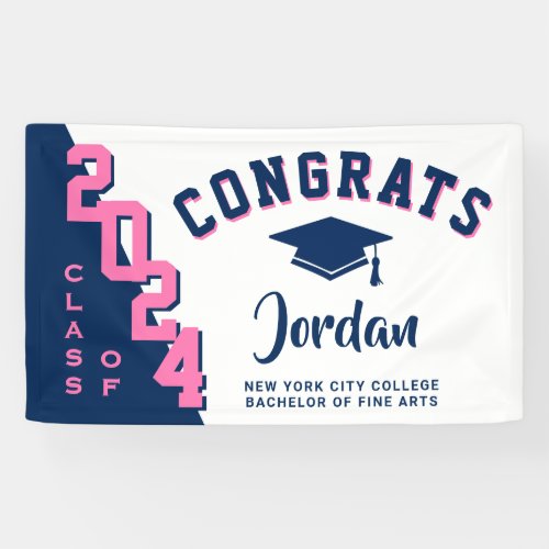 Modern Blue Pink Graduation 2024 Party Banner