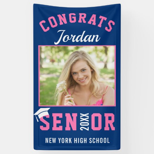 Modern Blue Pink Graduation Class of 2024 Party Banner