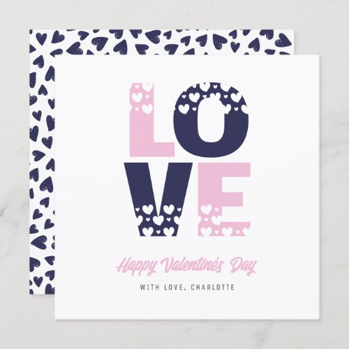 Modern Blue Pink Hearts Happy Valentines Day Card