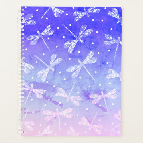Modern blue pink ombre dragonflies watercolor planner
