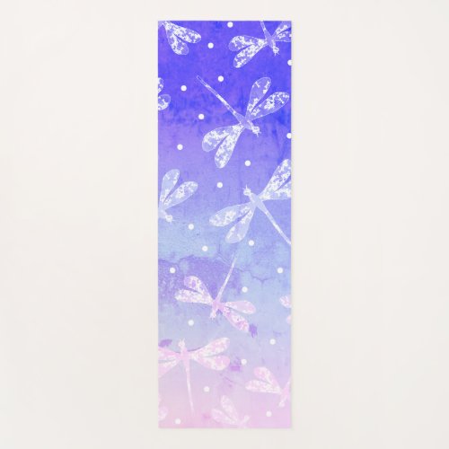 Modern blue pink ombre dragonflies watercolor yoga mat