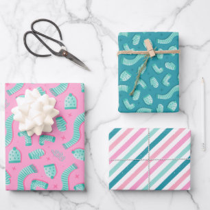 Modern Blue Pink Pattern Christmas Wrapping Paper Sheets