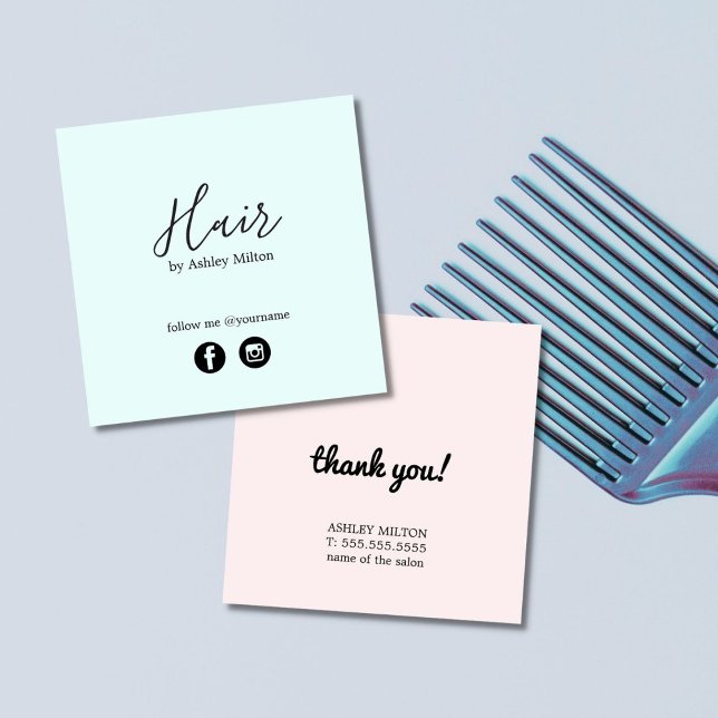 Modern Blue Pink Social Media Follow Me Square Business Card (Creator Uploaded)