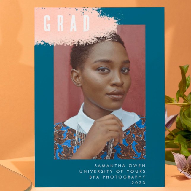 Modern BLUE PINK SPLASH Graduation Photo GRAD Announcement (Creator Uploaded)