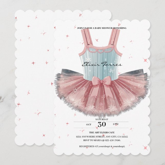 Modern Blue & Pink Tutu Glitter Baby Shower Invitation (Front/Back)