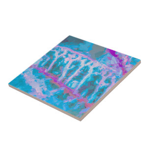 Modern Blue Pink White Abstract Watercolor Ceramic Tile