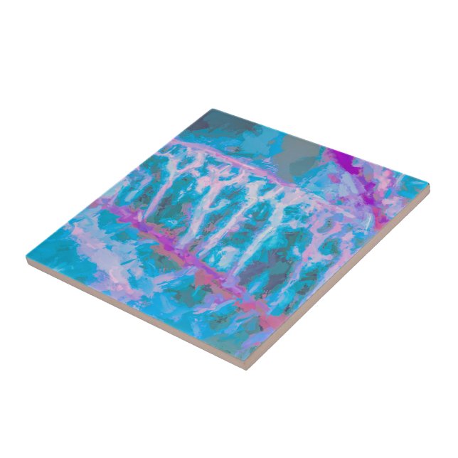 Modern Blue Pink White Abstract Watercolor Ceramic Tile (Side)