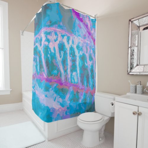 Modern Blue Pink White Abstract Watercolor Shower Curtain