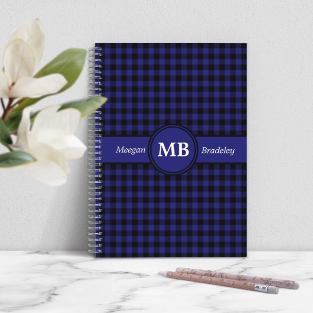 Modern Blue Plaid Monogram  Notebook (Modern Blue Plaid Monogram Notebook)