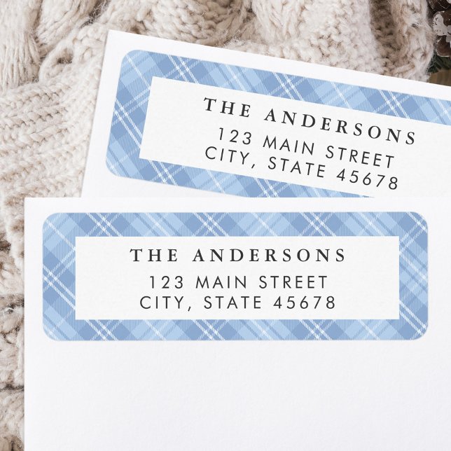Modern Blue Plaid Return Address Label (Creator Uploaded)