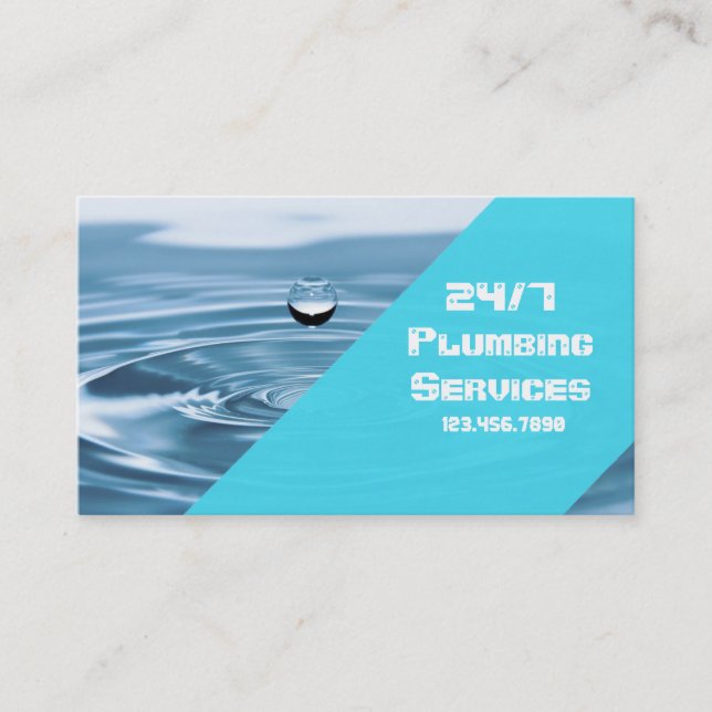Modern Blue Plumbing Plumber Water Drop Business Card (Front)
