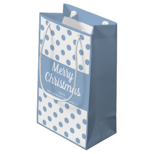 Modern Blue Polka Dots Christmas Small Gift Bag