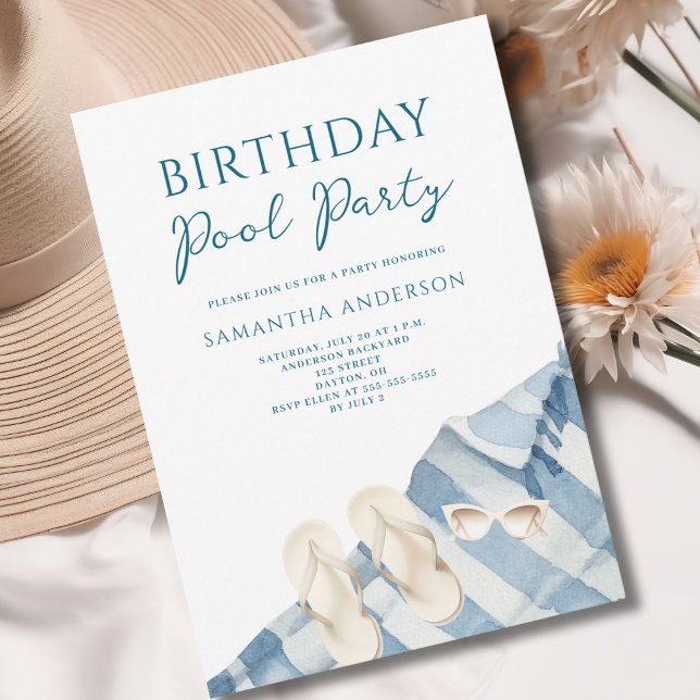 Modern Blue Pool Party Birthday Invitation (Creator Uploaded)