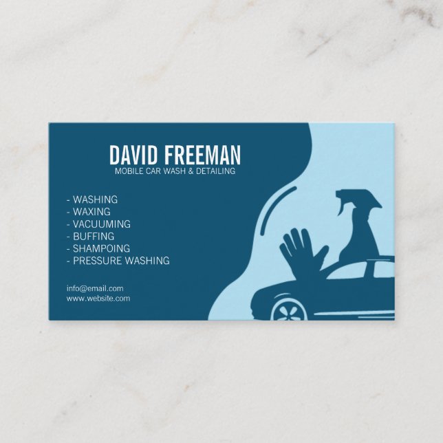 Modern Blue Pressure Washing Mobile Car Wash Business Card (Front)