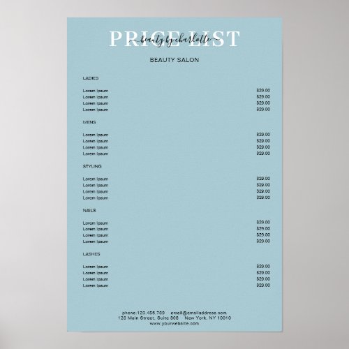 Modern Blue Price List Poster