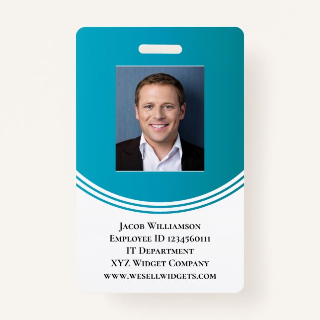 Modern Blue Professional Business Employee Photo Badge (Front)