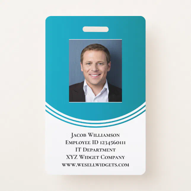 Modern Blue Professional Business Employee Photo Badge | Zazzle