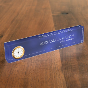 Modern Blue Professional Job Title Name Desk Plate