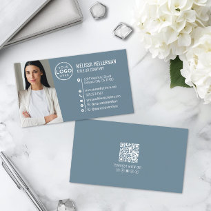 Modern Blue Professional QR Code Photo Logo Business Card
