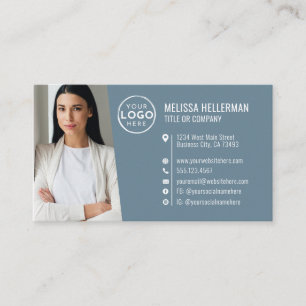 Modern Blue Professional QR Code Photo Logo Business Card