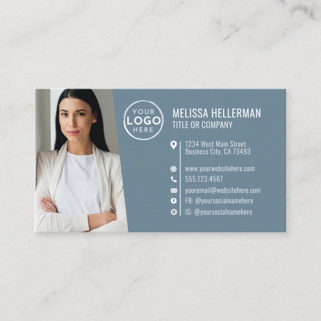 Modern Blue Professional QR Code Photo Logo Business Card (Front)