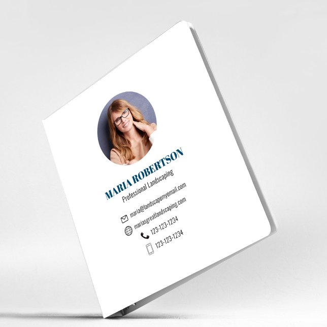 Modern Blue Professional QR Code Social Media 3 Ring Binder (Business QR code binder with a blue and white color theme.)