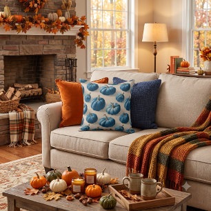 Modern Blue Pumpkin Fall Design Throw Pillow